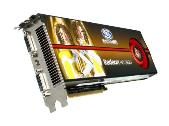 Picture of SAPPHIRE 288-7D131-002SA Radeon HD 5970 (Hemlock) 2GB 512 (256 x 2)-bit GDDR5 PCI Express 2.1 x16 HDCP Ready CrossFireX Support Video Ca